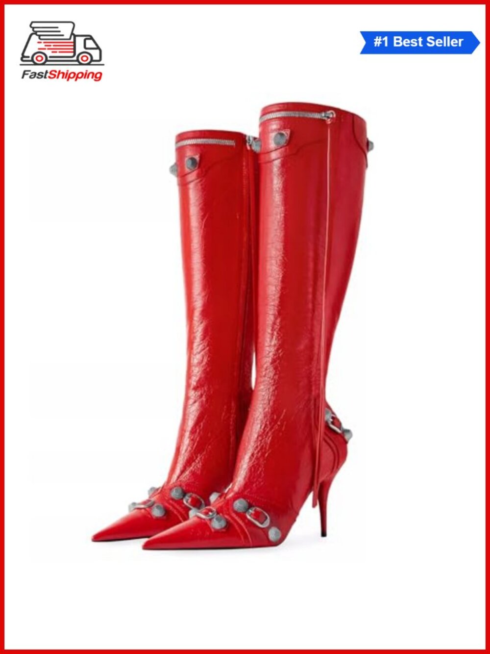 ✨Oiamenne Pointed Toe Studded Tassel Knee-High Stiletto Heel Boots